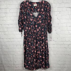 INCA HERITAGE Shallis v-neck floral midi summer dress drawstring sleeves size L